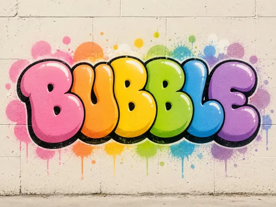 Rounded bubble-letter graffiti design with thick outlines